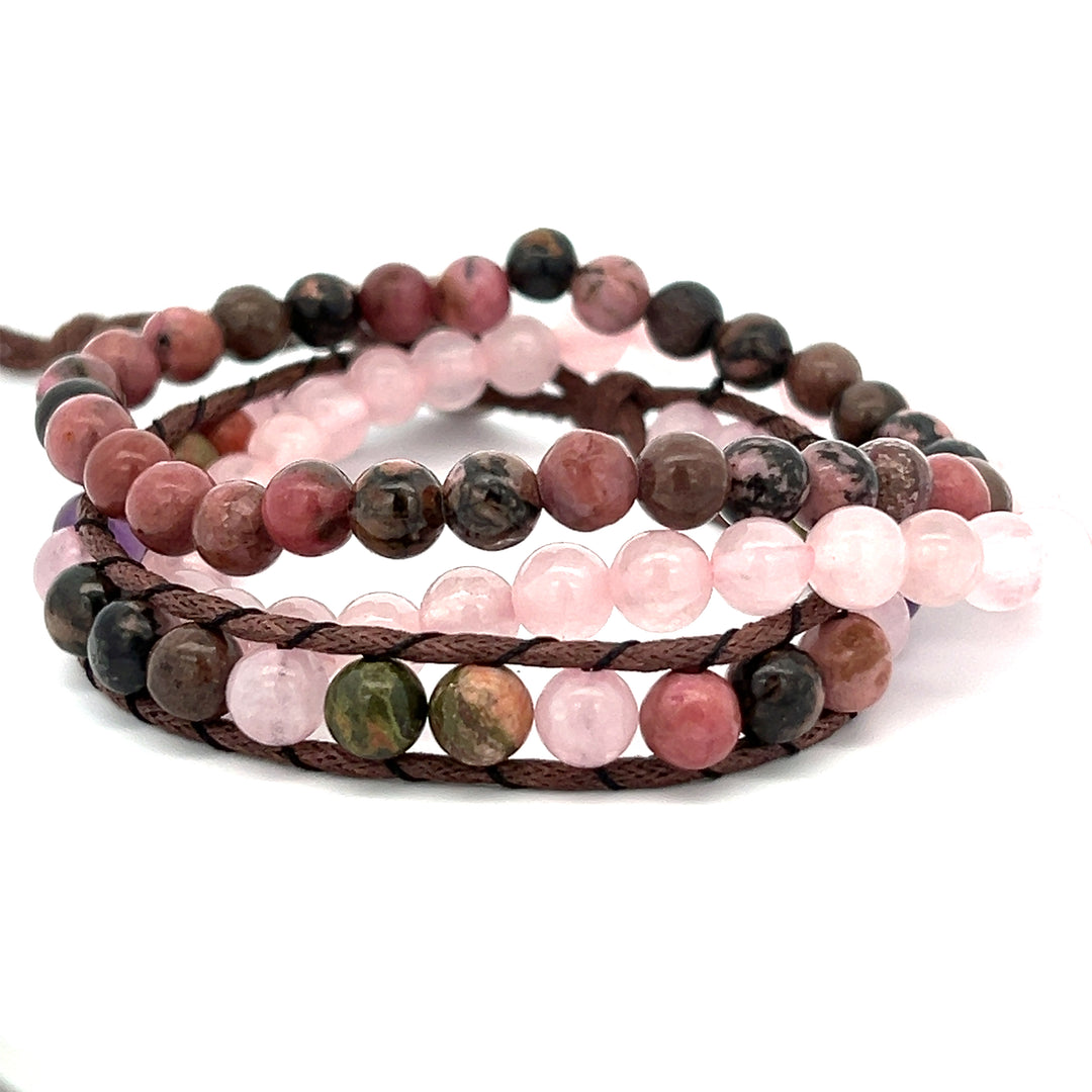 Rose Quartz + Rhodonite Wrap Stack