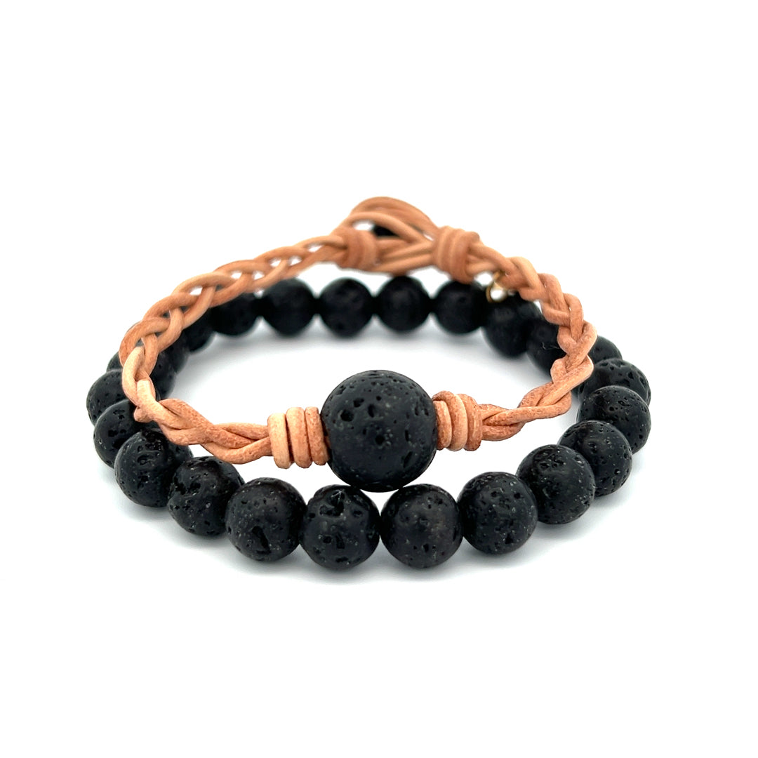 Lava Stone Braided Leather Stack