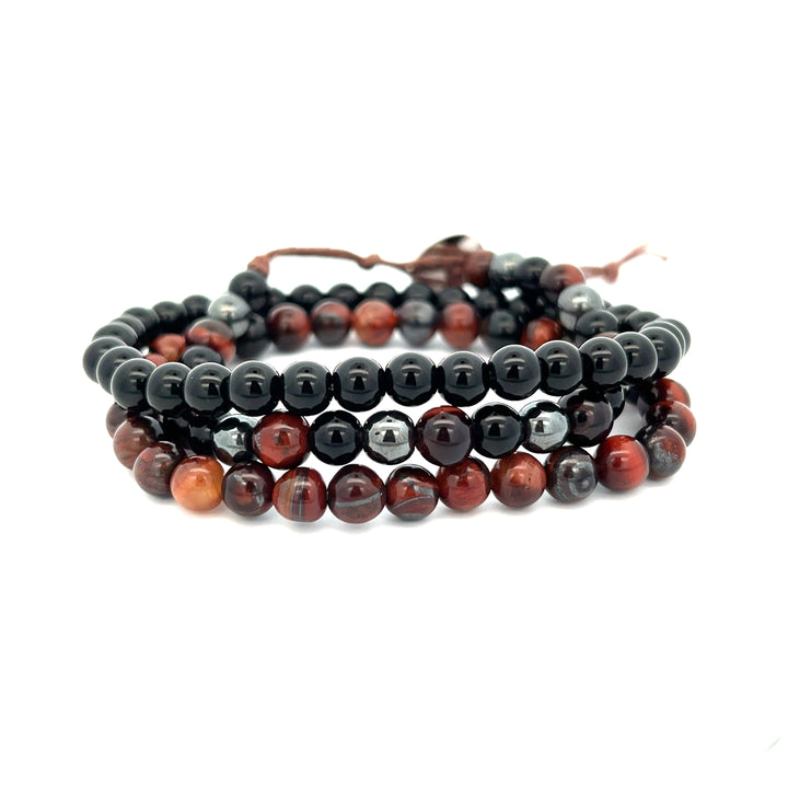 Red Tiger's Eye + Onyx + Hematite Stack