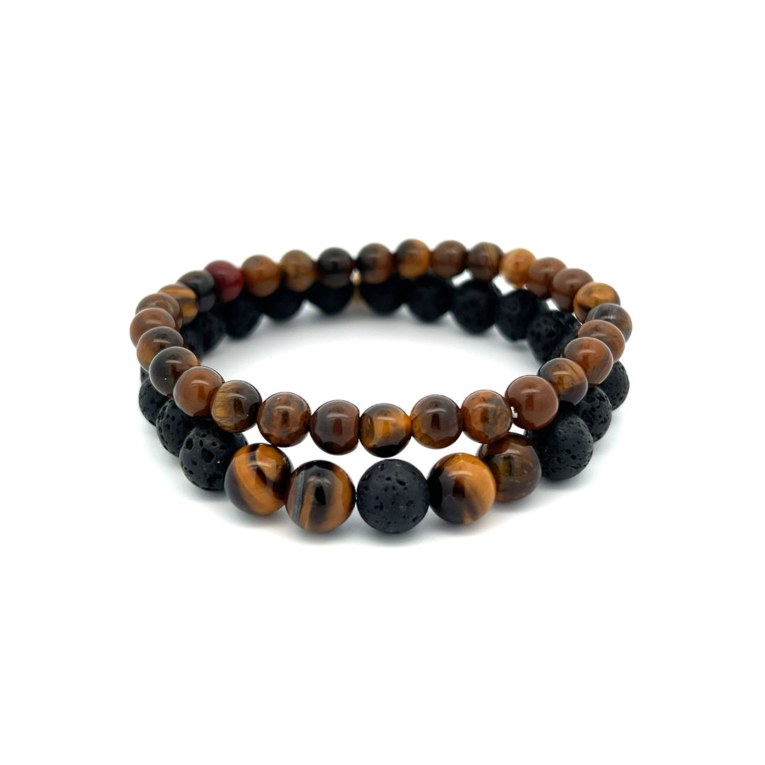 Tiger's Eye + Lava Stone Stack (6mm)