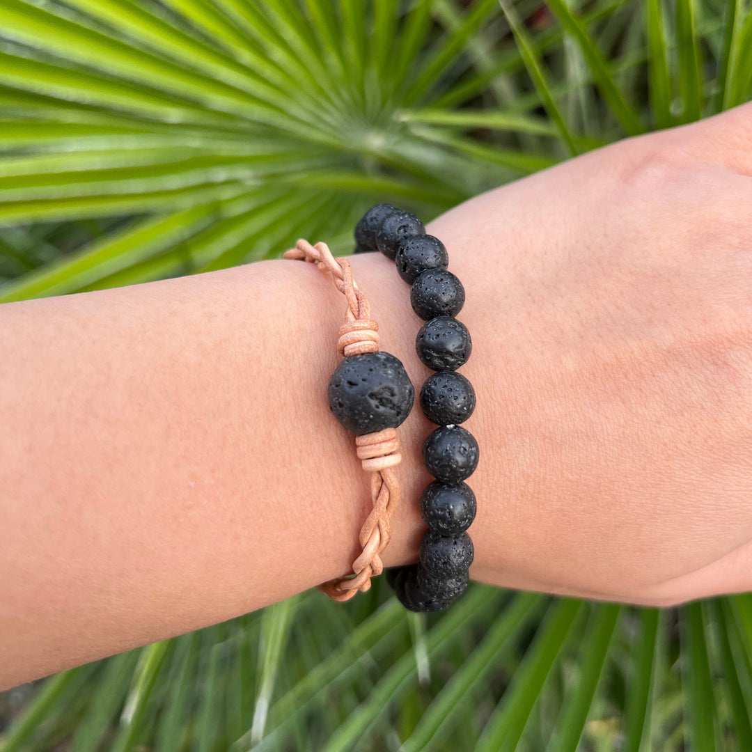 Lava Stone Braided Leather Stack