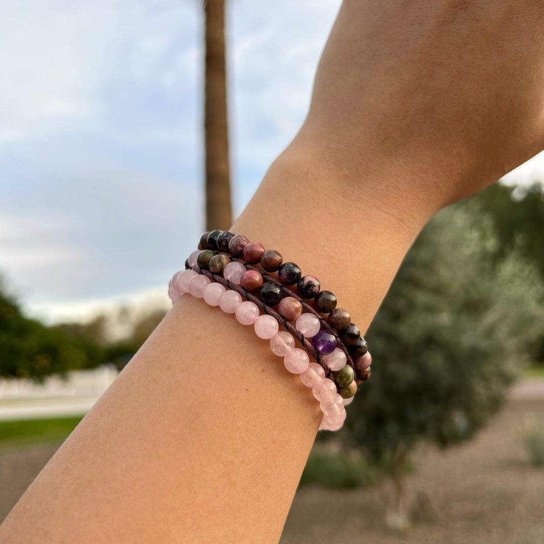 Rose Quartz + Rhodonite Wrap Stack