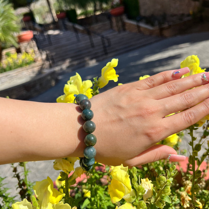 Moss Agate Pull Tie Bracelet